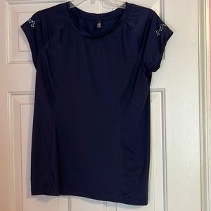 Navy blue short sleeve work out top lightweight.